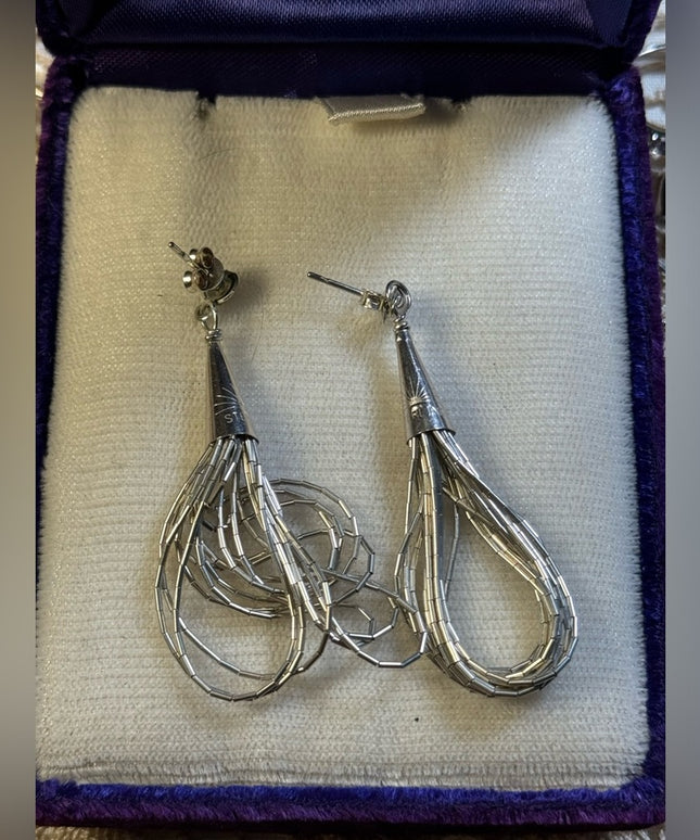 Sterling silver liquid silver 925 dangle earrings 2”