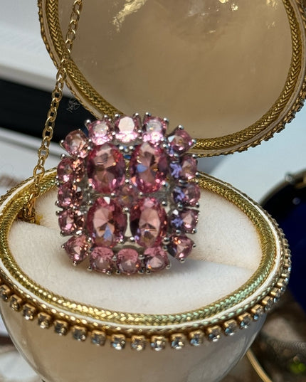 Large pink ice sterling rhodium plt Sz 6.75
