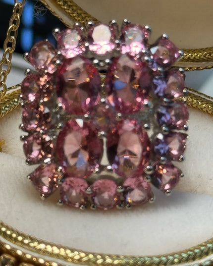 Large pink ice sterling rhodium plt Sz 6.75