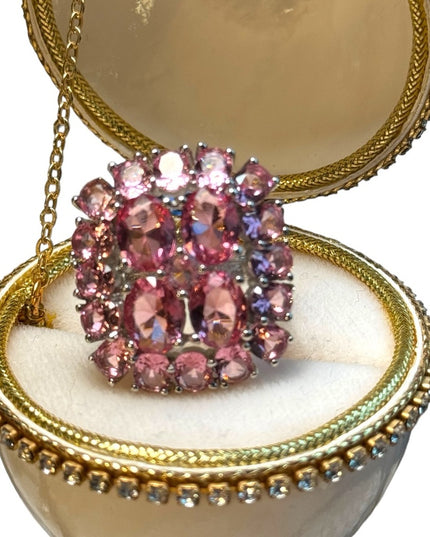 Large pink ice sterling rhodium plt Sz 6.75