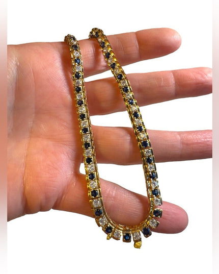 Stunning Sterling silver 925 gold plt sapphire CZ tennis necklace 17”