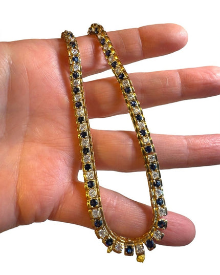 Stunning Sterling silver 925 gold plt sapphire CZ tennis necklace 17”