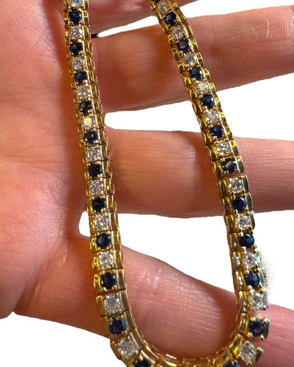 Stunning Sterling silver 925 gold plt sapphire CZ tennis necklace 17”