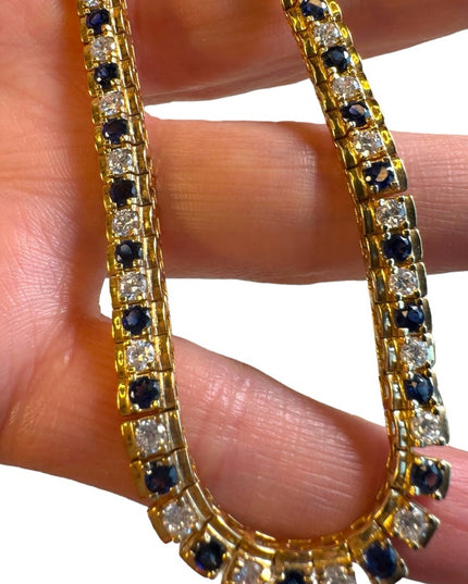 Stunning Sterling silver 925 gold plt sapphire CZ tennis necklace 17”