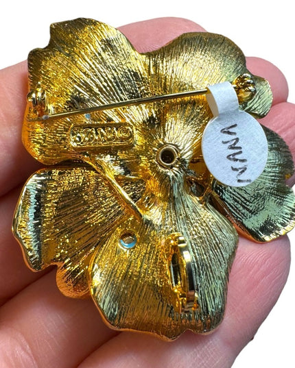 Stunning Ivana Blue enamel larg flower brooch /pendant  2”