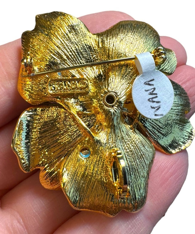Stunning Ivana Blue enamel larg flower brooch /pendant  2”