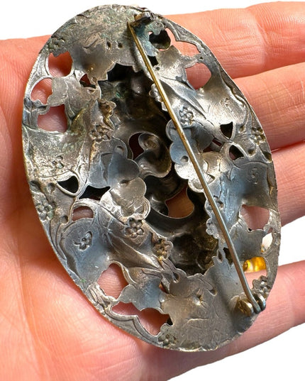 Large 3” Antique flower ornate Victorian brooch Sash