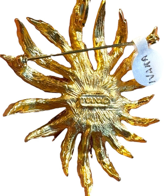 Ivana Gold plt fancy flower faux pearl brooch pendant 3”