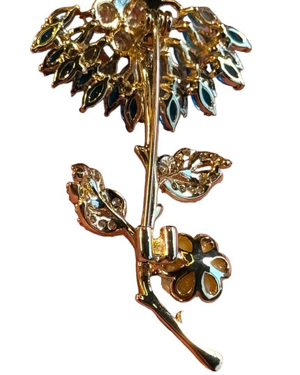 Australian Crystal blue flower gold finish brooch pendant 2.5”