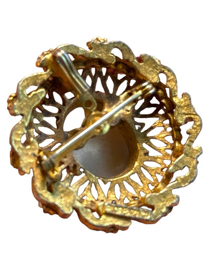 Vintage Florenza faux pearl shell cameo brooch pendant 1.5”