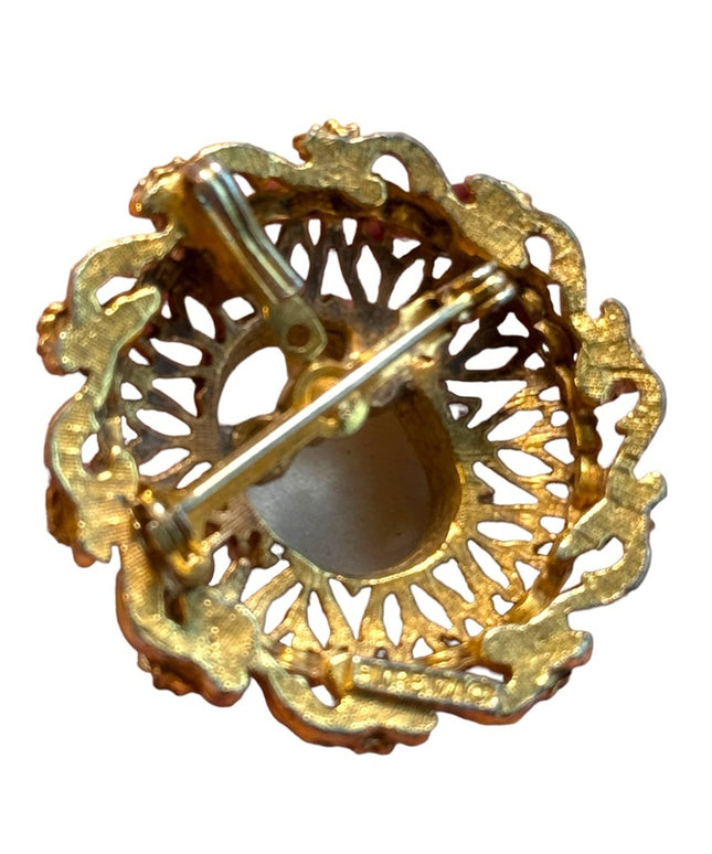 Vintage Florenza faux pearl shell cameo brooch pendant 1.5”