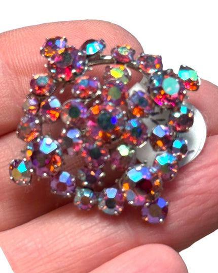 Pink AB AUSTRALIAN crystal Stamped Silver finish brooch