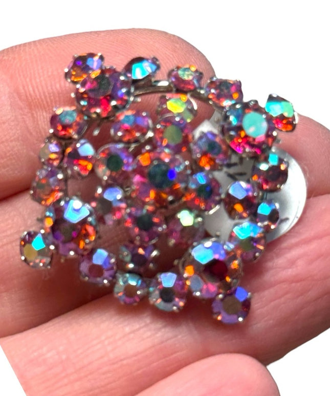 Pink AB AUSTRALIAN crystal Stamped Silver finish brooch