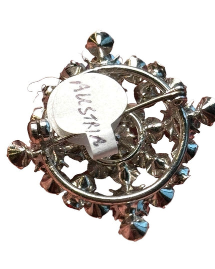 Pink AB AUSTRALIAN crystal Stamped Silver finish brooch