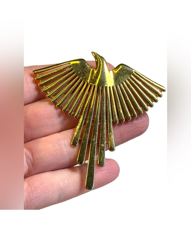 Large Vintage Monet PHOENIX Brooch 3” gold finish