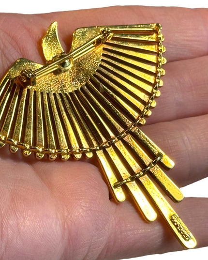 Large Vintage Monet PHOENIX Brooch 3” gold finish
