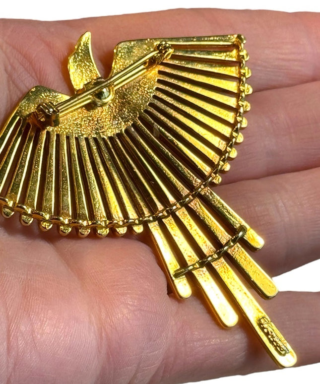 Large Vintage Monet PHOENIX Brooch 3” gold finish