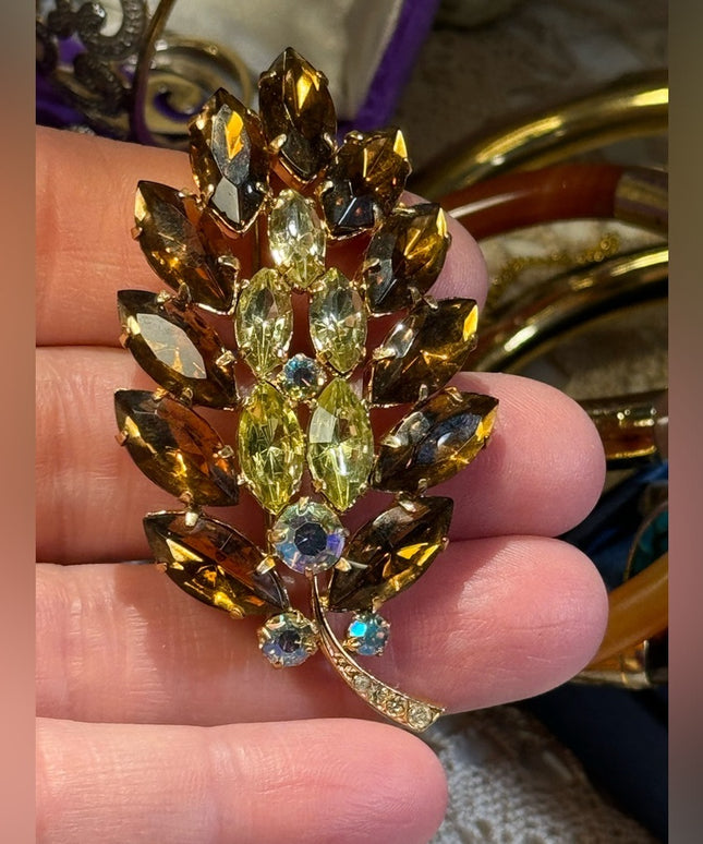 Vintage Large Amber leaf brooch 3”  1960s