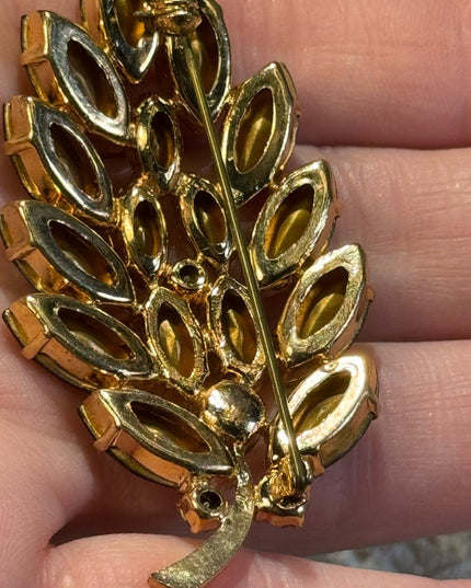 Vintage Large Amber leaf brooch 3”  1960s