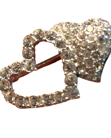 Swarovski retired hearts brooch 1.3” with bag silver finish