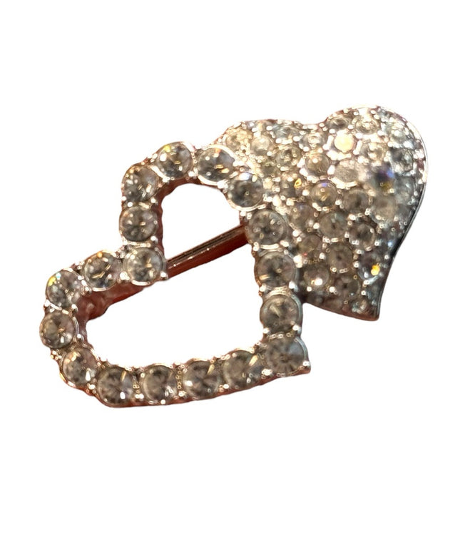 Swarovski retired hearts brooch 1.3” with bag silver finish