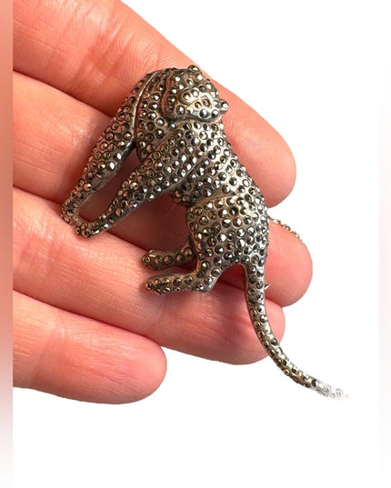 Antique Sterling silver Marcasite Panther brooch with 3”