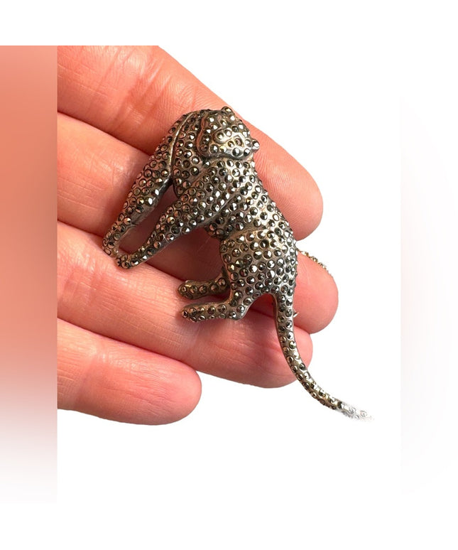 Antique Sterling silver Marcasite Panther brooch with 3”