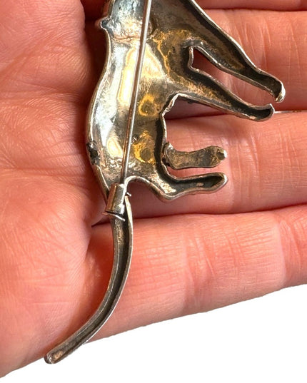 Antique Sterling silver Marcasite Panther brooch with 3”