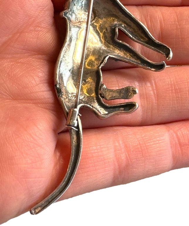 Antique Sterling silver Marcasite Panther brooch with 3”