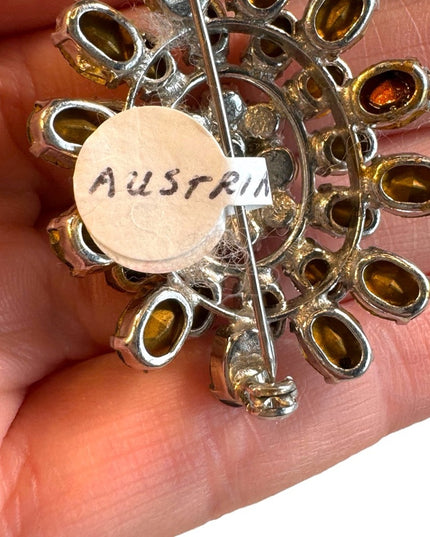Vintage 1950s AUSTRIA Vintage crystal fancy brooch 2”