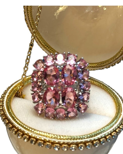 Large pink ice sterling rhodium plt Sz 6.75