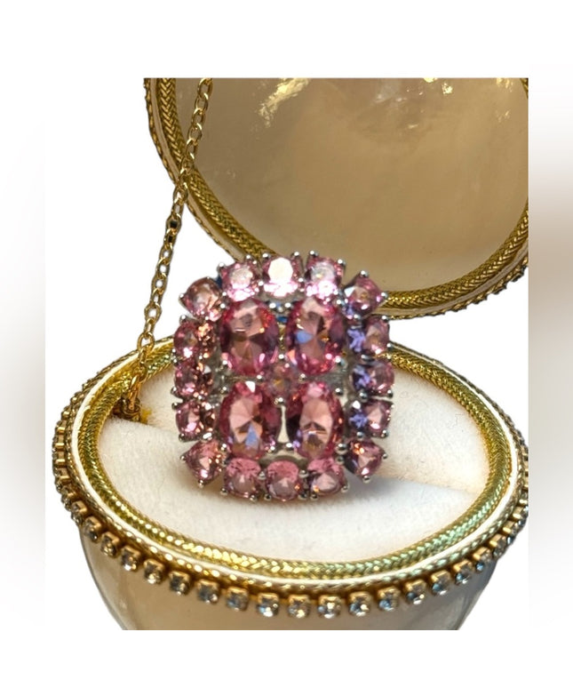 Large pink ice sterling rhodium plt Sz 6.75