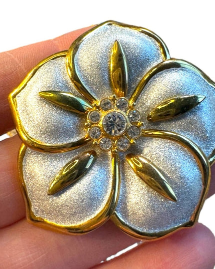 Lovely  Vintage Butler FAC Flower rhinestone brooch 2.5”