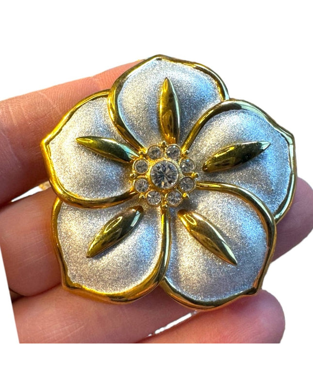 Lovely  Vintage Butler FAC Flower rhinestone brooch 2.5”