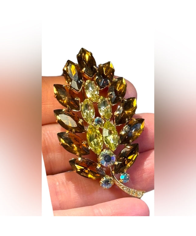 Vintage Large Amber leaf brooch 3”  1960s