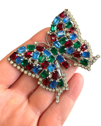 OMG! Lovely Large 3” Antique multicolor crystal butterfly brooch
