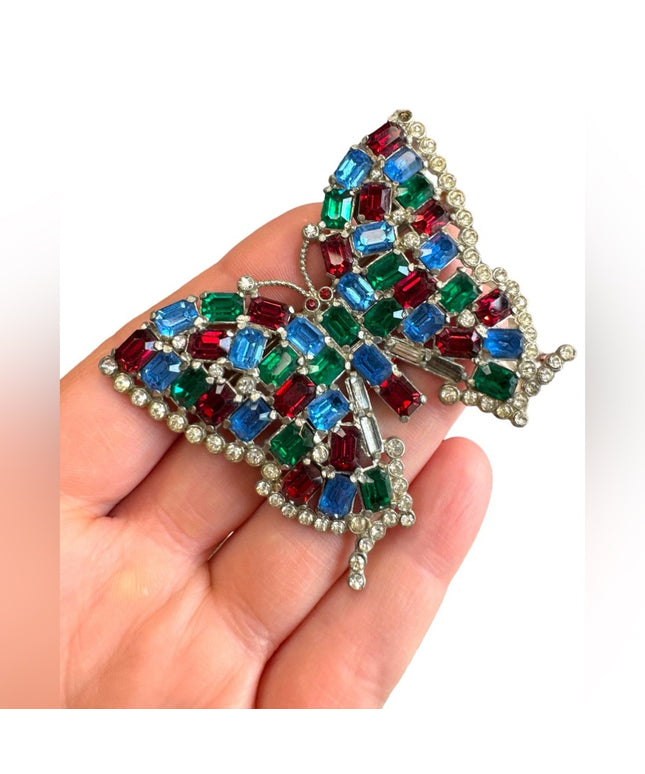 OMG! Lovely Large 3” Antique multicolor crystal butterfly brooch