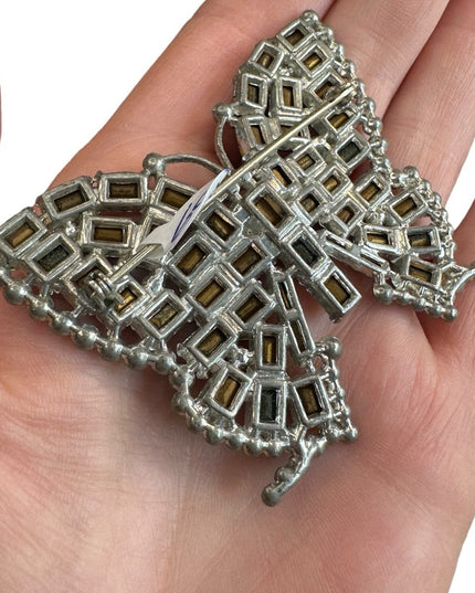 OMG! Lovely Large 3” Antique multicolor crystal butterfly brooch