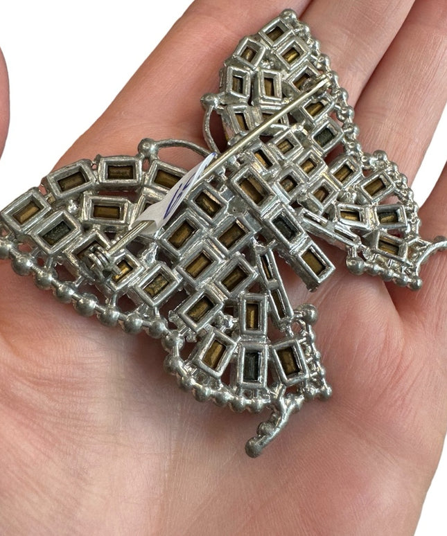 OMG! Lovely Large 3” Antique multicolor crystal butterfly brooch