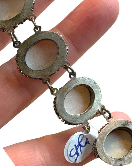 Stunning Antique 7” 800 Silver carved ahell CAMEO bracelet