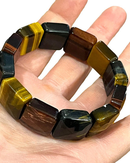 - Kalifano Multi color Heavy Faceted Tiger eye gemstone bangle stretchy br…