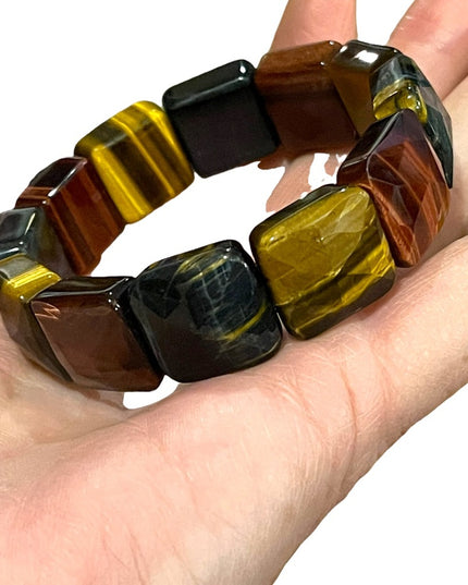 - Kalifano Multi color Heavy Faceted Tiger eye gemstone bangle stretchy br…
