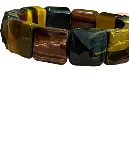 - Kalifano Multi color Heavy Faceted Tiger eye gemstone bangle stretchy br…