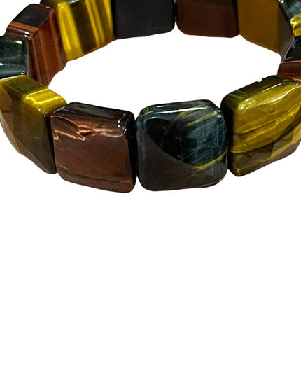 - Kalifano Multi color Heavy Faceted Tiger eye gemstone bangle stretchy br…