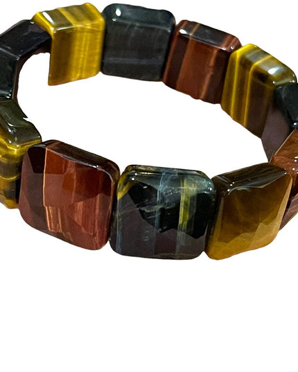 - Kalifano Multi color Heavy Faceted Tiger eye gemstone bangle stretchy br…