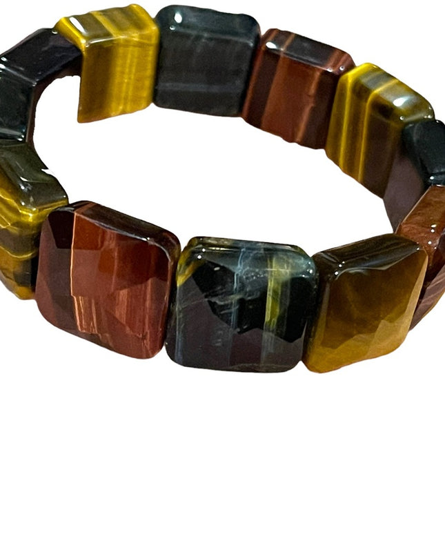 - Kalifano Multi color Heavy Faceted Tiger eye gemstone bangle stretchy br…
