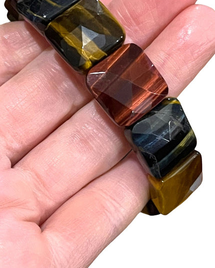 - Kalifano Multi color Heavy Faceted Tiger eye gemstone bangle stretchy br…