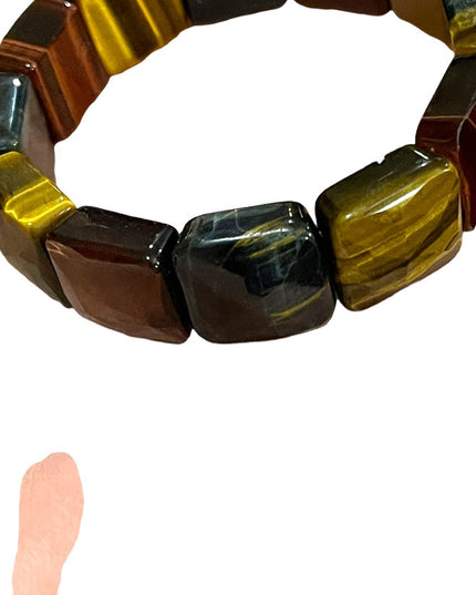 - Kalifano Multi color Heavy Faceted Tiger eye gemstone bangle stretchy br…