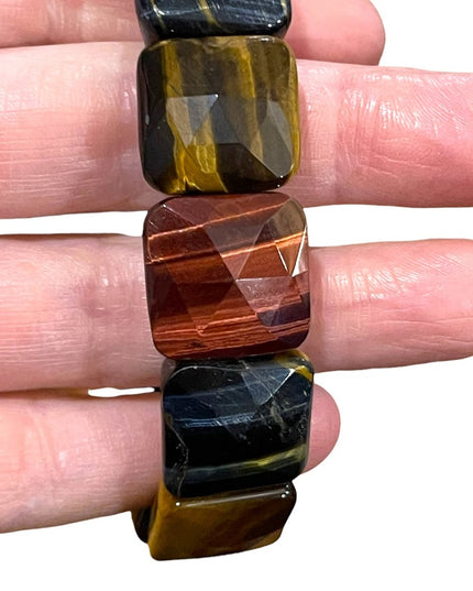 - Kalifano Multi color Heavy Faceted Tiger eye gemstone bangle stretchy br…