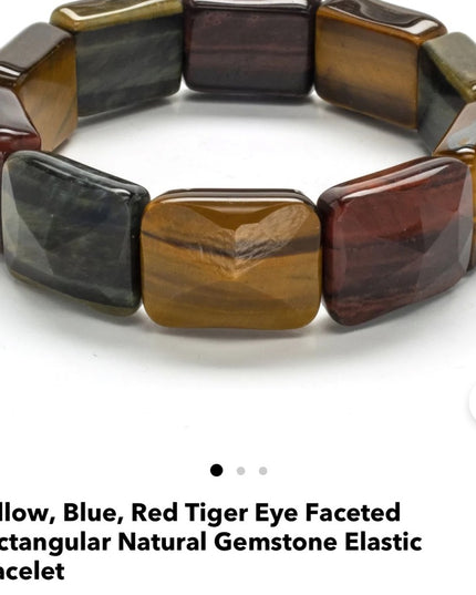 - Kalifano Multi color Heavy Faceted Tiger eye gemstone bangle stretchy br…
